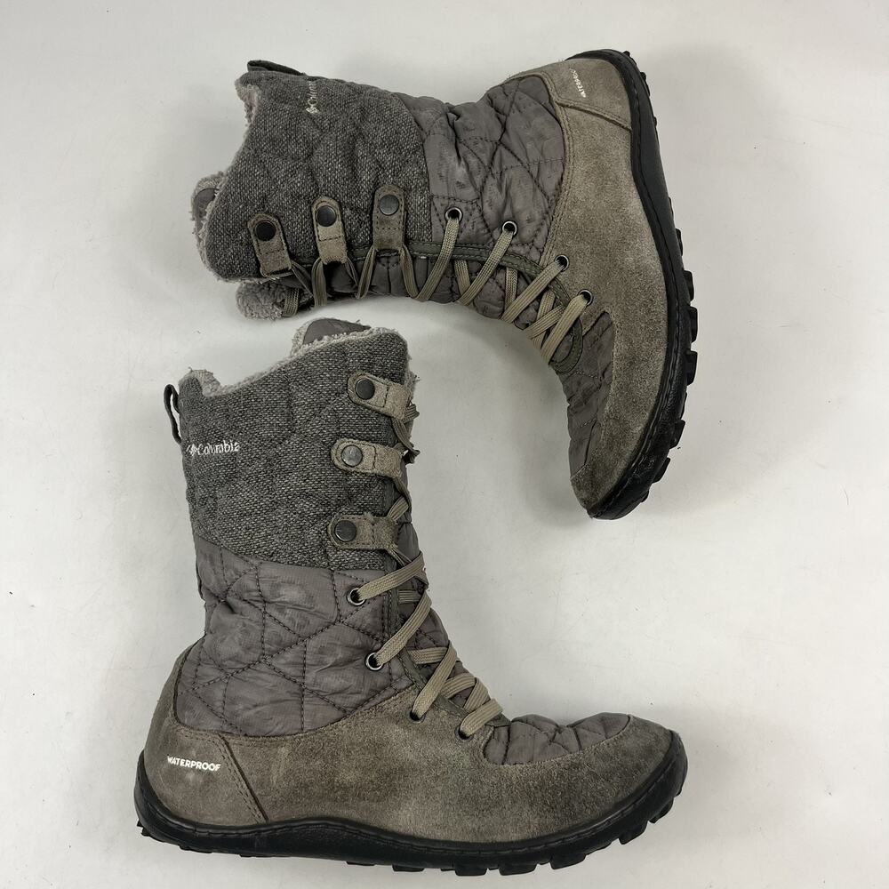 Columbia Womens Quilted Winter Snow Boots 7.5 Gray Waterproof Lace Up Suede - Picture 5 of 11